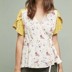 Anthropologie Meadow Rye Bon Voyage Floral Wrap Blouse